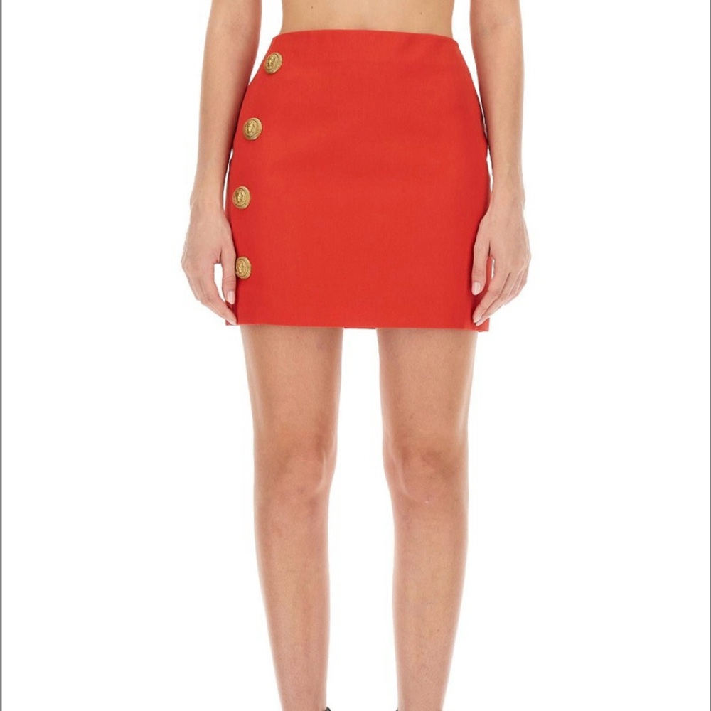 Balmain Red Wool Mini Skirt on Sale!